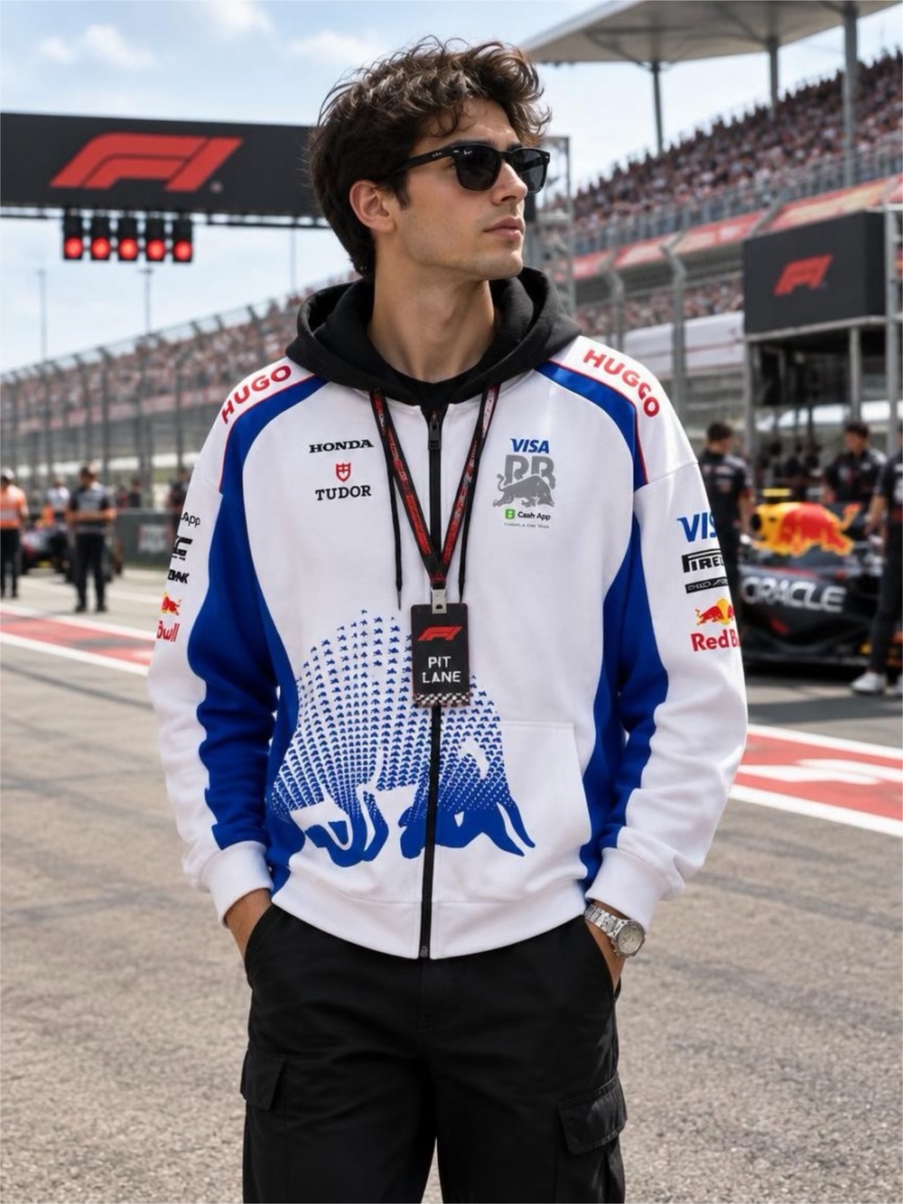 Hugo Boss Formula 1 replica White & Blue Racing Zip Hoodie Sz M Red Bull Honda